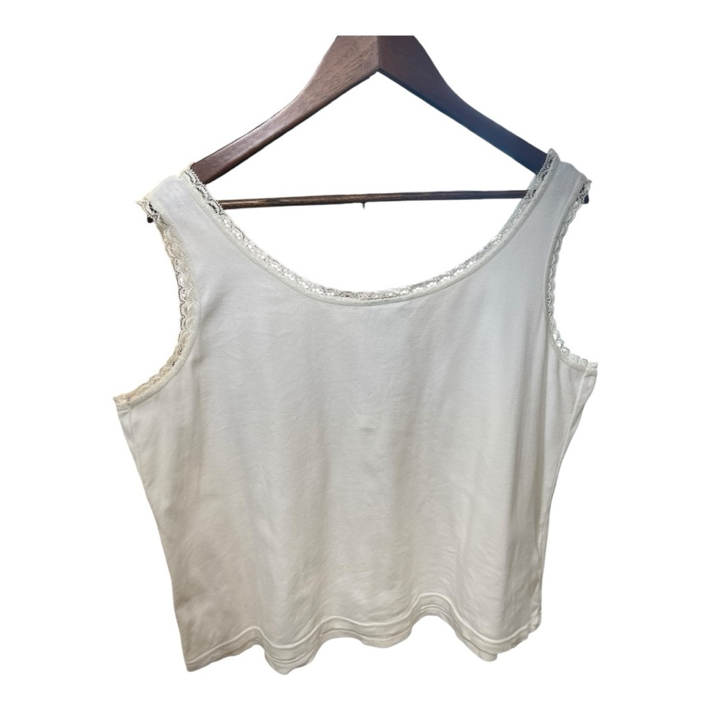 Talbots Woman White 100% Cotton Lace Trim Women's Micro Ribbed Tank Top 2X - Picture 7 of 11